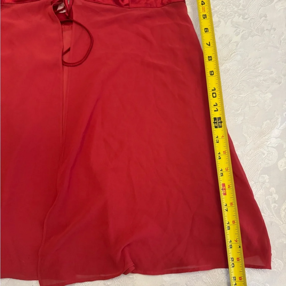 Victoria’s Secret Neglige Chemise Gown Size‎ Med Red Open Front Satin Tie Sheer